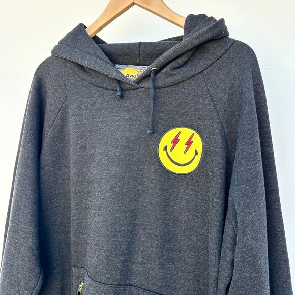 Aviator Nation Black Pullover Hoodie Smiley Bolt Eyes Zipper Pockets XXL 2X - Picture 5 of 9